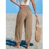 imageCUPSHE Women Pants Smocked Pockets Waist Wide Leg Ruffle Loose Fit Pant Casual BeachBrown