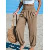 imageCUPSHE Women Pants Smocked Pockets Waist Wide Leg Ruffle Loose Fit Pant Casual BeachBrown