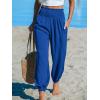 imageCUPSHE Women Pants Smocked Pockets Waist Wide Leg Ruffle Loose Fit Pant Casual BeachNavy