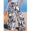 imageCUPSHE Women Pants Tropical Floral Wide Leg Pants Straight Leg Fit Casual DressyBlue