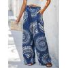 imageCUPSHE Women Pants Tropical Floral Wide Leg Pants Straight Leg Fit Casual DressyNavy