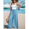 imageCUPSHE Women Wide Leg Pants High Waisted Trousers Linen Palazzo Lounge Beach Cover Ups Flowy PantsBlue Light