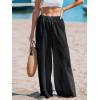 imageCUPSHE Womens Beach Pants Flowy Wide Leg Cover Up High Waist Smocked Swimwear Cover UpsBlack
