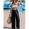 imageCUPSHE Womens Beach Pants Flowy Wide Leg Cover Up High Waist Smocked Swimwear Cover UpsBlack