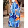 imageCUPSHE Womens Wide Leg Pants Elastic High Waisted Beach Trousers Cotton Linen Summer PalazzoAbstract Blue