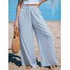 imageCUPSHE Womens Wide Leg Pants Elastic High Waisted Beach Trousers Cotton Linen Summer PalazzoCheckered Blue