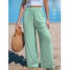 imageCUPSHE Womens Wide Leg Pants Elastic High Waisted Beach Trousers Cotton Linen Summer PalazzoCheckered Green