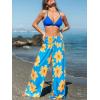 imageCUPSHE Womens Wide Leg Pants Elastic High Waisted Beach Trousers Cotton Linen Summer PalazzoFloral Blue