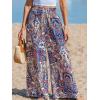 imageCUPSHE Womens Wide Leg Pants Elastic High Waisted Beach Trousers Cotton Linen Summer PalazzoPaisley Red