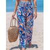 imageCUPSHE Womens Wide Leg Pants Elastic High Waisted Beach Trousers Cotton Linen Summer PalazzoTropical Blue