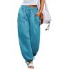 imageCUPSHE Women Baggy Wide Leg Pants High Waisted Loose Fit Trousers with Pockets Causal Vacation OutfitsBlue