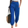 imageCUPSHE Women Pants Smocked Pockets Waist Wide Leg Ruffle Loose Fit Pant Casual BeachNavy