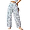 imageCUPSHE Women Pants Tropical Floral Wide Leg Pants Straight Leg Fit Casual DressyBlue Floral