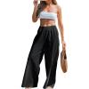 imageCUPSHE Womens Beach Pants Flowy Wide Leg Cover Up High Waist Smocked Swimwear Cover UpsBlack