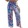 imageCUPSHE Womens Wide Leg Pants Elastic High Waisted Beach Trousers Cotton Linen Summer PalazzoTropical Blue