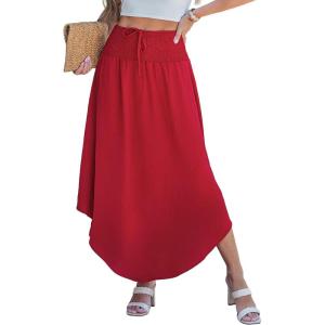 imageCUPSHE Skirts Abstract Smocked Midi Skirt High Waist Coverup Casual VacationRed