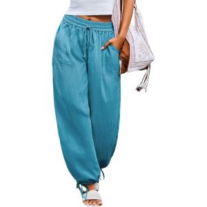 imageCUPSHE Women Baggy Wide Leg Pants High Waisted Loose Fit Trousers with Pockets Causal Vacation OutfitsBlue