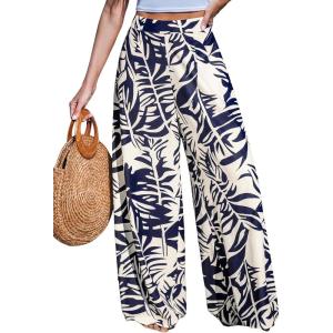 imageCUPSHE Women Pants Tropical Floral Wide Leg Pants Straight Leg Fit Casual DressyBlue