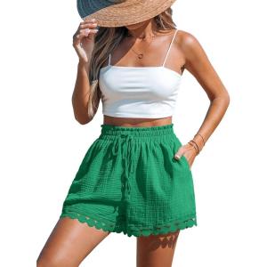 imageCUPSHE Women Swim Cover Up Shorts 100 Cotton Casual Beach Shorts with Side PocketsGreen