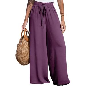 imageCUPSHE Women Wide Leg Pants High Waisted Trousers Linen Palazzo Lounge Beach Cover Ups Flowy PantsPurple