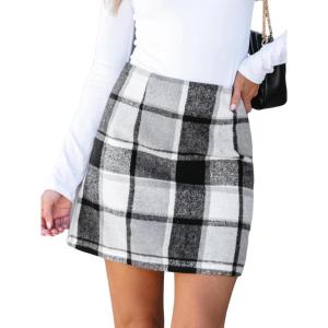 imageCUPSHE Womens High Waist Plaid Skirt Causal Bodycon Pencil Wool Mini Skirts Winter Fall A Line Elegent OutfitsBlack