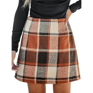 imageCUPSHE Womens High Waist Plaid Skirt Causal Bodycon Pencil Wool Mini Skirts Winter Fall A Line Elegent OutfitsBrick Red