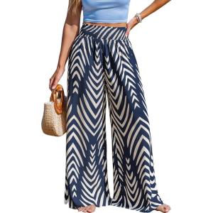 imageCUPSHE Womens Wide Leg Pants Elastic High Waisted Beach Trousers Cotton Linen Summer PalazzoBlack