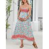 imageCUPSHE Maternity Maxi Dresses Floral Square Neck Smocked Baby Shower Ruffled Flowy Fashion Casual Summer Pregnancy DressMint Floral