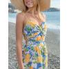 imageCUPSHE Summer Dress for Women V Neck Sleeveless Floral Cutout Smocked Ruffled Maxi Formal Beach DressYellow Printed