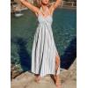 imageCUPSHE Women Backless Ruffle Summer Dress Halter Neck Plunge V Striped Side Slit Casual Sundress Beach Maxi DressBlack White Striped