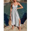 imageCUPSHE Women Backless Ruffle Summer Dress Halter Neck Plunge V Striped Side Slit Casual Sundress Beach Maxi DressBlack White Striped