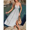 imageCUPSHE Women Backless Ruffle Summer Dress Halter Neck Plunge V Striped Side Slit Casual Sundress Beach Maxi DressBlack White Striped