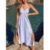 imageCUPSHE Women Backless Ruffle Summer Dress Halter Neck Plunge V Striped Side Slit Casual Sundress Beach Maxi DressLight Blue Striped