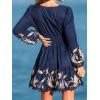 imageCUPSHE Women Fall Dresses Plunging V Neck Lace Trim Puff Long Sleeve Elastic Smocked Mini DressNavy