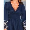 imageCUPSHE Women Fall Dresses Plunging V Neck Lace Trim Puff Long Sleeve Elastic Smocked Mini DressNavy