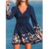 imageCUPSHE Women Fall Dresses Plunging V Neck Lace Trim Puff Long Sleeve Elastic Smocked Mini DressNavy