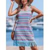 imageCUPSHE Women Fringe Trim Summer Dress Scoop Neck Sleeveless Multicolor Stripe Casual Sundress Beach Holiday Mini DressBlue Striped