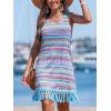 imageCUPSHE Women Fringe Trim Summer Dress Scoop Neck Sleeveless Multicolor Stripe Casual Sundress Beach Holiday Mini DressBlue Striped