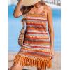 imageCUPSHE Women Fringe Trim Summer Dress Scoop Neck Sleeveless Multicolor Stripe Casual Sundress Beach Holiday Mini DressOrange Striped