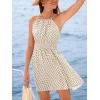 imageCUPSHE Women Geo Halter Summer Dress Sleeveless Smocked Waist A Line Casual Beach Sundress Vacation Holiday Mini DressBrown