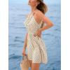 imageCUPSHE Women Geo Halter Summer Dress Sleeveless Smocked Waist A Line Casual Beach Sundress Vacation Holiday Mini DressBrown