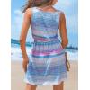 imageCUPSHE Women Knit Colorblock Stripe Summer Dress Crew Neck Waist Tie Multicolor Casual Sundress Beach Holiday Mini DressMulticolor Blue