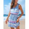 imageCUPSHE Women Knit Colorblock Stripe Summer Dress Crew Neck Waist Tie Multicolor Casual Sundress Beach Holiday Mini DressMulticolor Blue