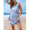imageCUPSHE Women Knit Colorblock Stripe Summer Dress Crew Neck Waist Tie Multicolor Casual Sundress Beach Holiday Mini DressMulticolor Blue