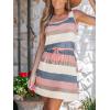 imageCUPSHE Women Knit Colorblock Stripe Summer Dress Crew Neck Waist Tie Multicolor Casual Sundress Beach Holiday Mini DressMulticolor Pink