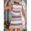 imageCUPSHE Women Knit Colorblock Stripe Summer Dress Crew Neck Waist Tie Multicolor Casual Sundress Beach Holiday Mini DressMulticolor Pink