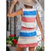imageCUPSHE Women Knit Colorblock Stripe Summer Dress Crew Neck Waist Tie Multicolor Casual Sundress Beach Holiday Mini DressMulticolor Pink Blue