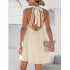 imageCUPSHE Women Lace Trim Summer Dress Halter High Neck with Tie Backless A Line Lining Casual Sundress Holiday Mini DressBeige