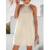 imageCUPSHE Women Lace Trim Summer Dress Halter High Neck with Tie Backless A Line Lining Casual Sundress Holiday Mini DressBeige