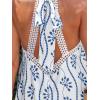 imageCUPSHE Women Lace Trim Summer Dress Halter High Neck with Tie Backless A Line Lining Casual Sundress Holiday Mini DressBlue Floral